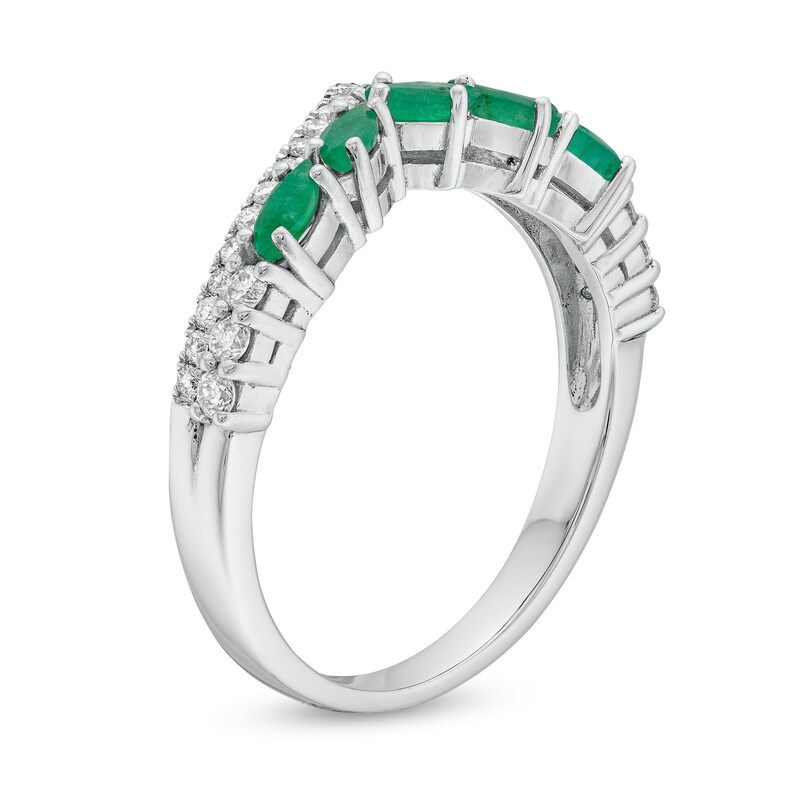 Slanted Marquise-Cut Emerald and 0.23 CT. T.W. Diamond Edge Contour Band in 10K White Gold|Peoples Jewellers