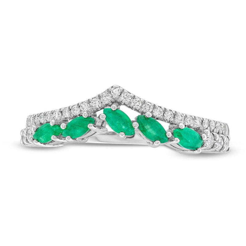 Slanted Marquise-Cut Emerald and 0.23 CT. T.W. Diamond Edge Contour Band in 10K White Gold|Peoples Jewellers