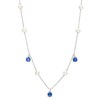 Freshwater Cultured Pearl and Blue Lab-Created Sapphire Dangle Station Necklace in Sterling Silver