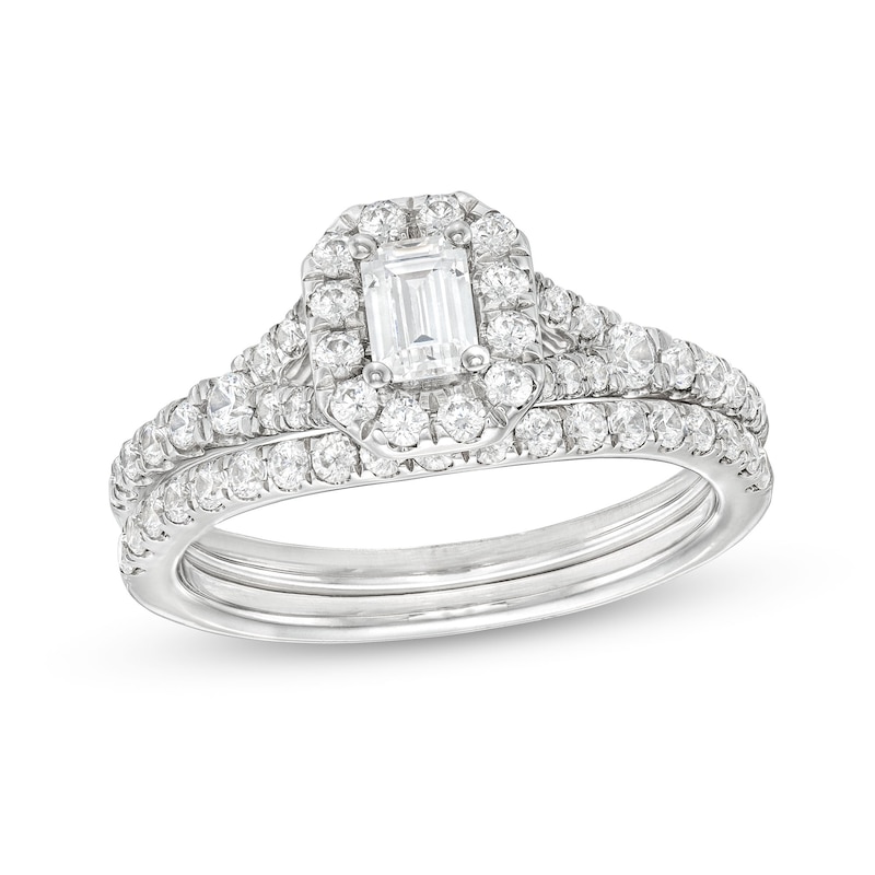 0.95 CT. T.W. Emerald-Cut Diamond Frame Bridal Set in 14K White Gold (I/I1)