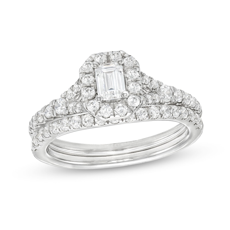 0.95 CT. T.W. Emerald-Cut Diamond Frame Bridal Set in 14K White Gold (I/I1)|Peoples Jewellers