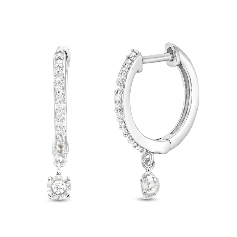 Main Image 1 of Unstoppable Love™ 0.12 CT. T.W. Diamond Dangle Huggie Hoop Earrings in Sterling Silver