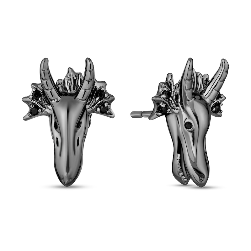 Enchanted Disney Villains Maleficent 0.085 CT. T.W. Black Diamond Dragon Stud Earrings in Black Sterling Silver|Peoples Jewellers