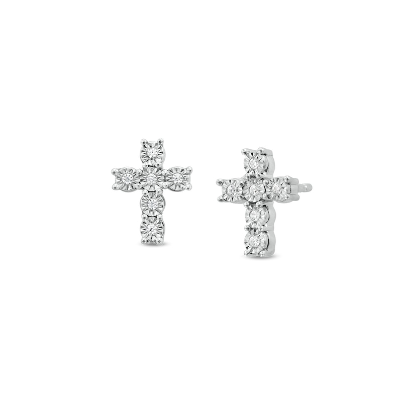 0.05 CT. T.W. Diamond Miracle Cross Stud Earrings in Sterling Silver