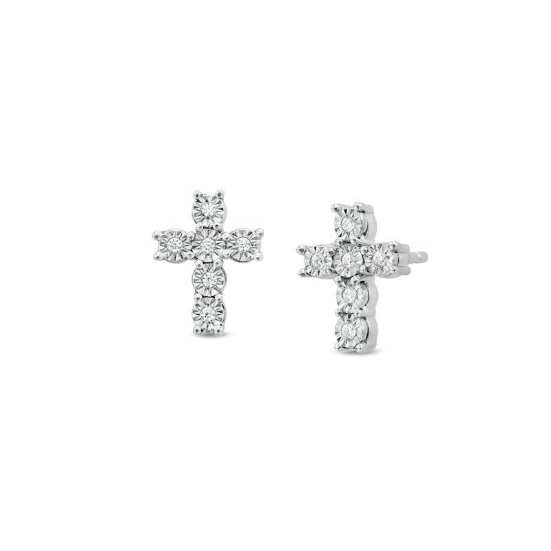 Main Image 1 of 0.05 CT. T.W. Diamond Miracle Cross Stud Earrings in Sterling Silver