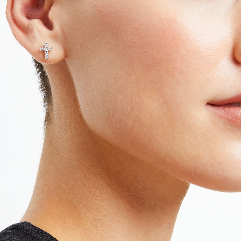 Main Image 2 of 0.05 CT. T.W. Diamond Miracle Cross Stud Earrings in Sterling Silver