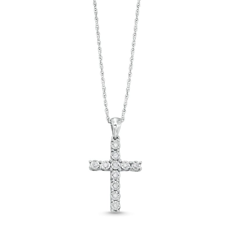 Main Image 1 of 0.065 CT. T.W. Diamond Miracle Cross Pendant in Sterling Silver