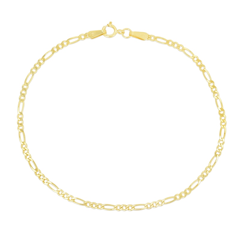 Main Image 1 of 1.3mm Figaro Chain Anklet in Solid 14K Gold - 10"