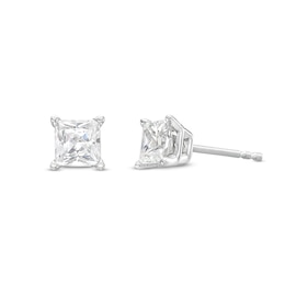 0.90 CT. T.W. Certified Princess-Cut Lab-Grown Diamond Solitaire Stud Earrings in 14K White Gold (I/SI2)