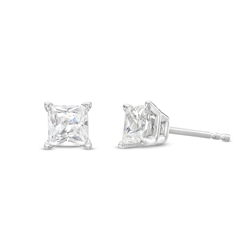 0.90 CT. T.W. Certified Princess-Cut Lab-Created Diamond Solitaire Stud Earrings in 14K White Gold (I/SI2)|Peoples Jewellers