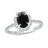 Thumbnail Image 0 of Oval Black Sapphire and 0.145 CT. T.W. Diamond Scallop Frame Ring in 10K White Gold