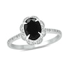 Thumbnail Image 1 of Oval Black Sapphire and 0.145 CT. T.W. Diamond Scallop Frame Ring in 10K White Gold