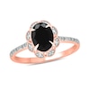 Thumbnail Image 0 of Oval Black Sapphire and 0.145 CT. T.W. Diamond Scallop Frame Ring in 10K Rose Gold