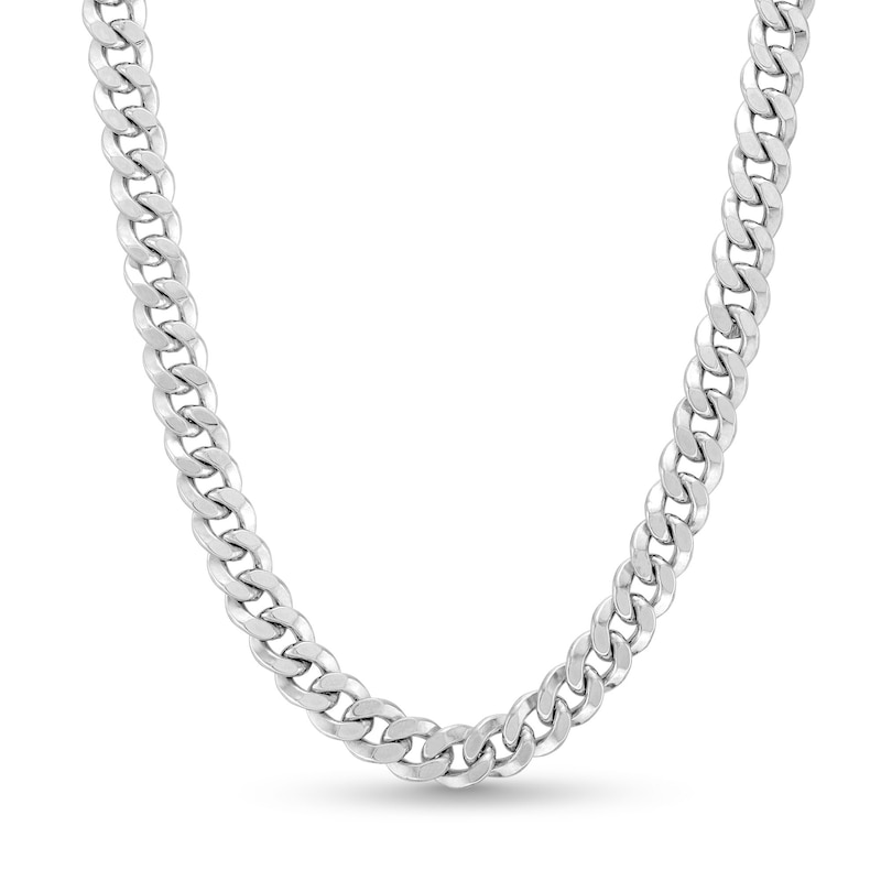 Men's 6.4mm Cuban Curb Chain Necklace in Semi-Solid 10K White Gold - 22"|Peoples Jewellers