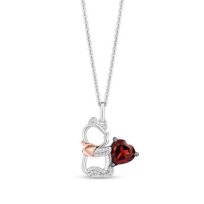 Disney Treasures Winnie the Pooh Heart-Shaped Garnet Stud Earrings and Pendant Set in Sterling Silver and 10K Rose Gold