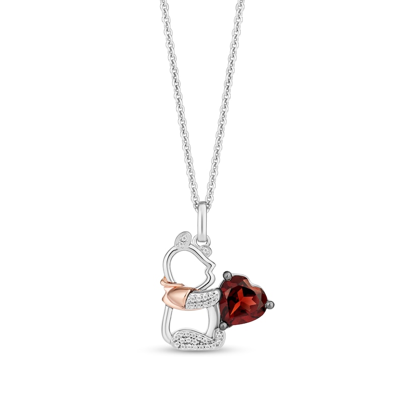 Disney Treasures Winnie the Pooh Heart-Shaped Garnet Stud Earrings and Pendant Set in Sterling Silver and 10K Rose Gold|Peoples Jewellers