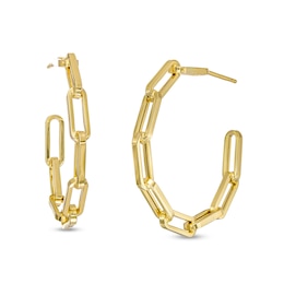 25.0mm Paper Clip Link J-Hoop Earrings in Hollow 10K Gold