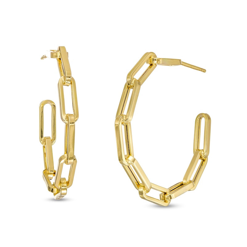 25.0mm Paper Clip Link J-Hoop Earrings in Hollow 10K Gold
