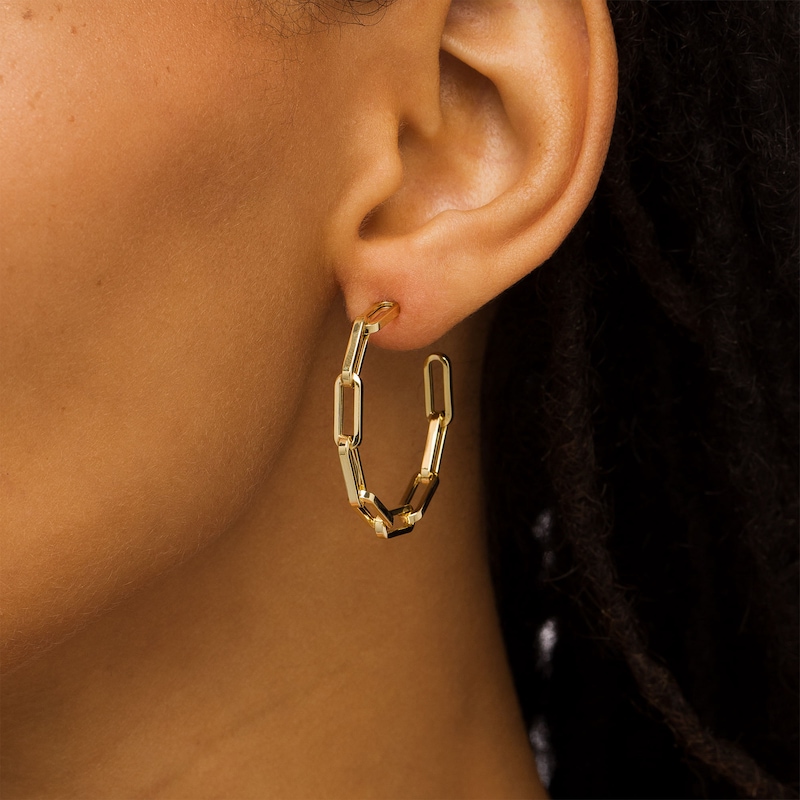 25.0mm Paper Clip Link J-Hoop Earrings in Hollow 10K Gold