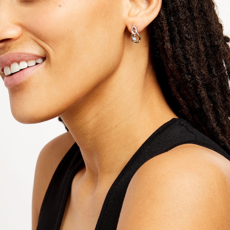 Unstoppable Love™ 0.12 CT. T.W. Diamond Interlocking Teardrop Earrings in Sterling Silver and 10K Gold