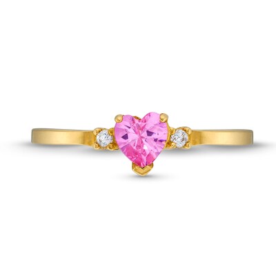 Child's Heart-Shaped Pink Cubic Zirconia and White Cubic Zirconia Ring in 10K Gold - Size 4