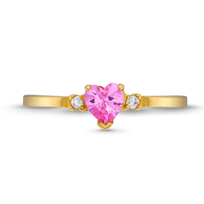 Child's Heart-Shaped Pink Cubic Zirconia and White Cubic Zirconia Ring in 10K Gold - Size 4