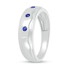 Thumbnail Image 1 of Men's Blue Lab-Created Sapphire Raised Wavy Three Stone Ring in 10K White Gold