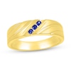 Thumbnail Image 0 of Men's Blue Lab-Created Sapphire Three Stone Textured Swirl Ring in 10K Gold