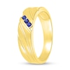 Thumbnail Image 1 of Men's Blue Lab-Created Sapphire Three Stone Textured Swirl Ring in 10K Gold
