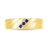 Thumbnail Image 2 of Men's Blue Lab-Created Sapphire Three Stone Textured Swirl Ring in 10K Gold