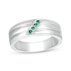 Thumbnail Image 1 of Men's Lab-Created Emerald Slant Multi-Row Ring in 10K White Gold