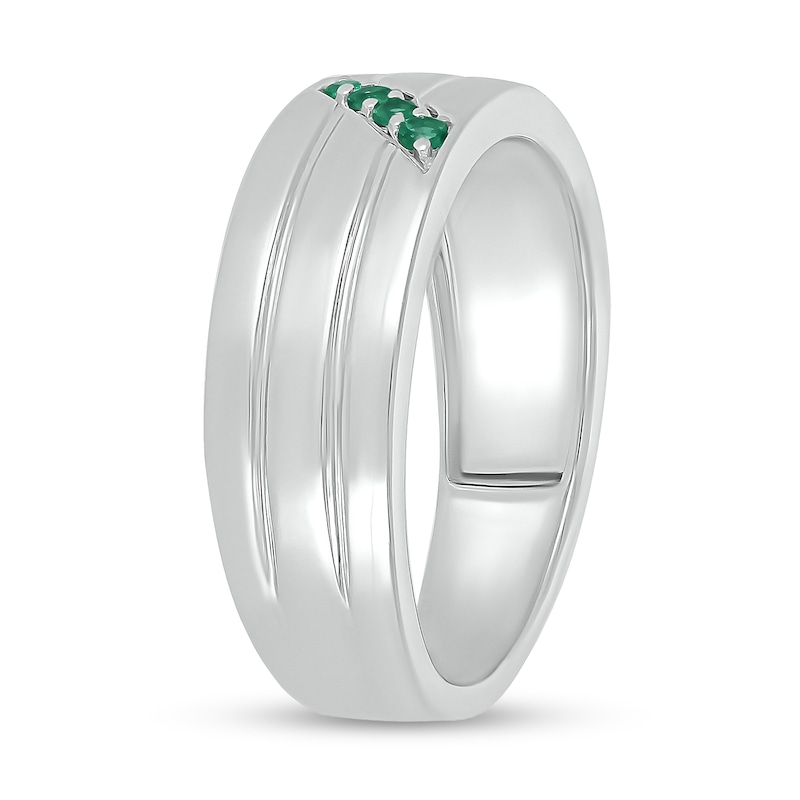 Main Image 2 of Men's Lab-Created Emerald Slant Multi-Row Ring in 10K White Gold