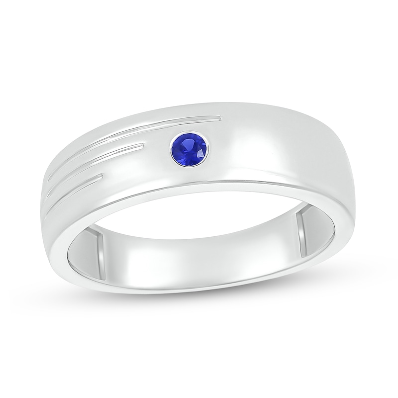 Men's Blue Lab-Created Sapphire Lines Ring in 10K White Gold|Peoples Jewellers