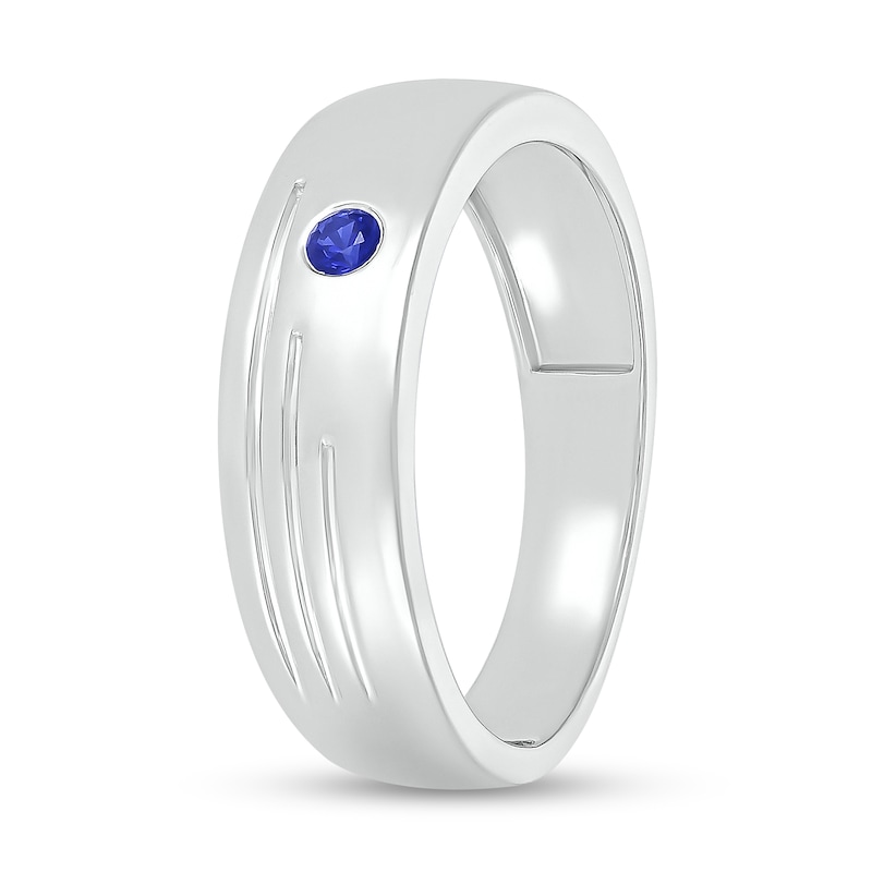 Main Image 2 of Men's Blue Lab-Created Sapphire Lines Ring in 10K White Gold