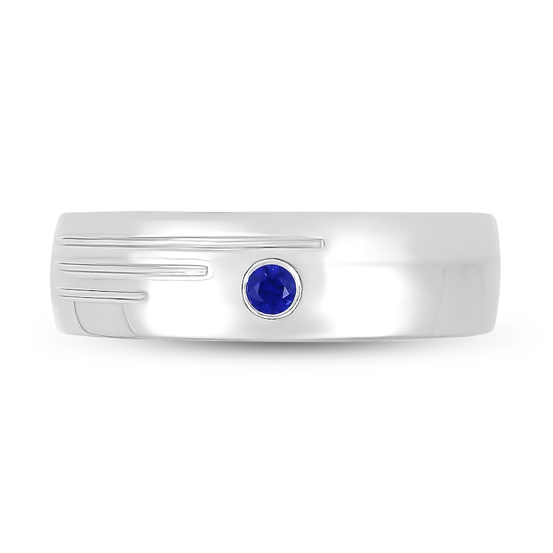 Main Image 3 of Men's Blue Lab-Created Sapphire Lines Ring in 10K White Gold