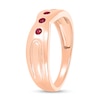 Thumbnail Image 1 of Men's Lab-Created Ruby Three Stone Concave Ring in 10K Rose Gold