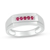 Thumbnail Image 0 of Men's Lab-Created Ruby Raised Five Stone Ring in 10K White Gold