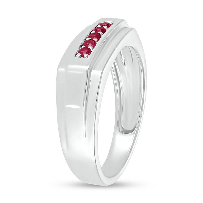 Main Image 2 of Men's Lab-Created Ruby Raised Five Stone Ring in 10K White Gold