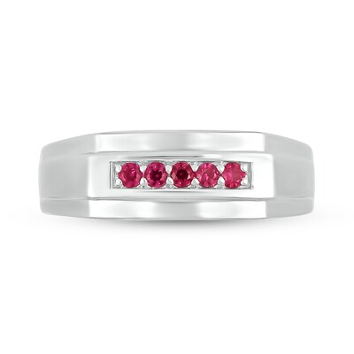 Men's Lab-Created Ruby Raised Five Stone Ring in 10K White Gold