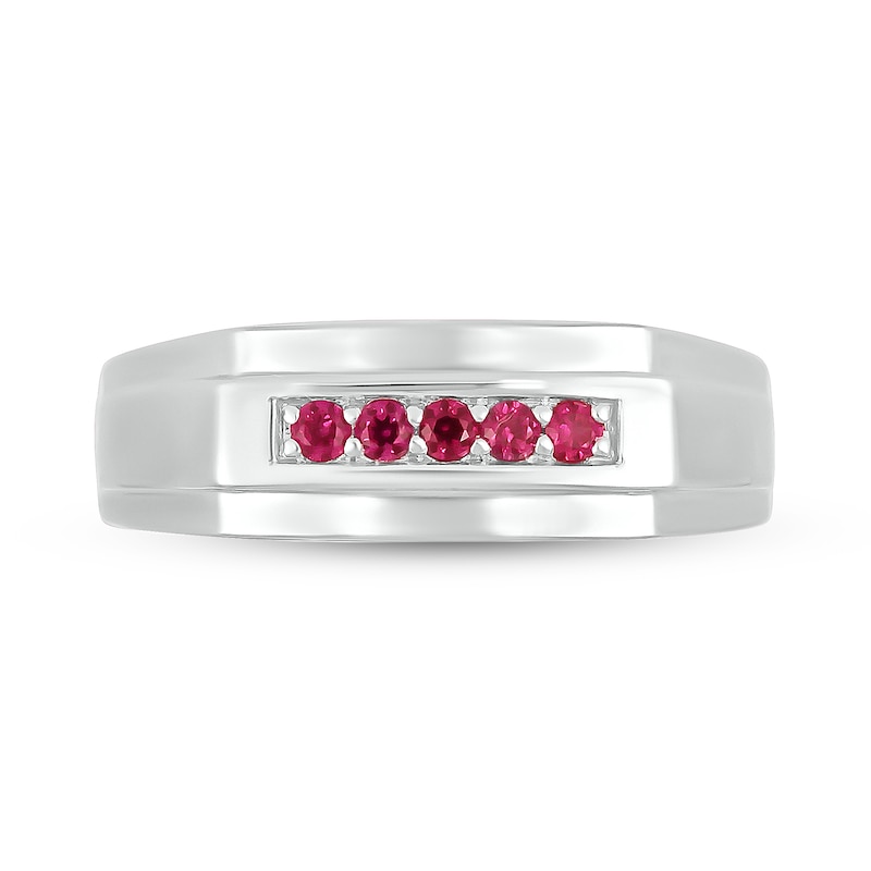 Main Image 3 of Men's Lab-Created Ruby Raised Five Stone Ring in 10K White Gold