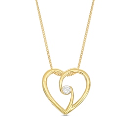0.10 CT. Canadian Certified Diamond Solitaire Bypass Heart Pendant in 14K Gold (I/I2) - 17&quot;