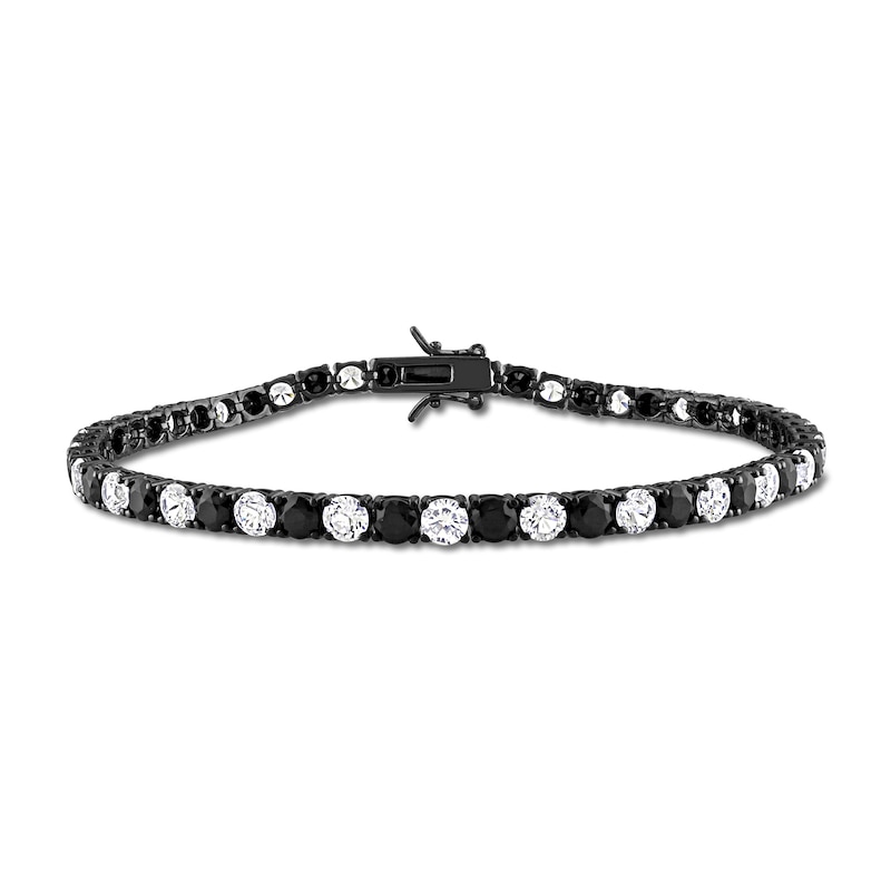 Main Image 1 of Men's Alternating Black and White Lab-Created Sapphire Tennis Bracelet in Sterling Silver with Black Rhodium - 9.0"