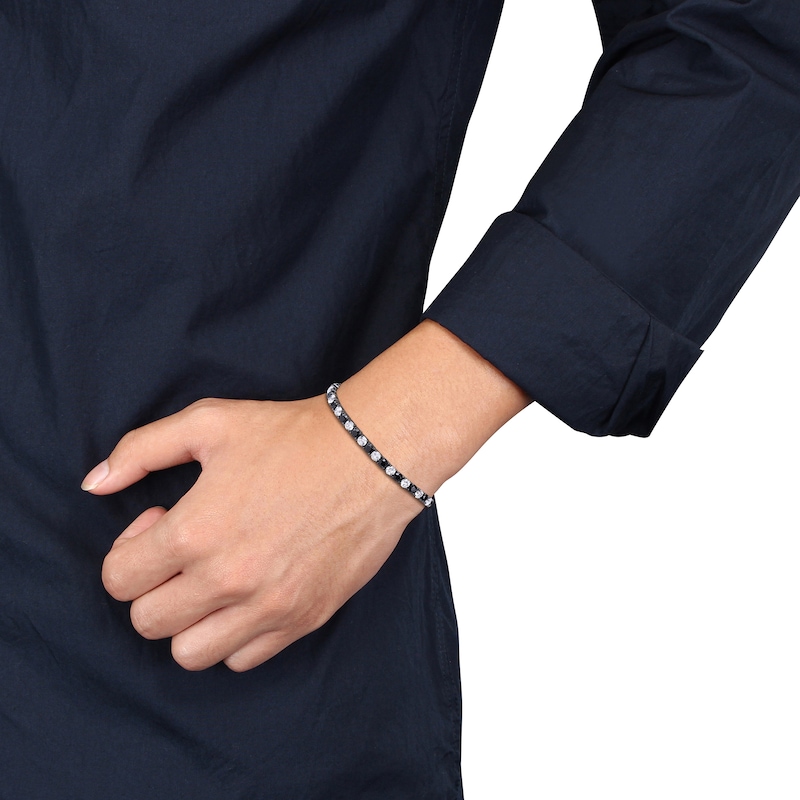 Main Image 2 of Men's Alternating Black and White Lab-Created Sapphire Tennis Bracelet in Sterling Silver with Black Rhodium - 9.0"