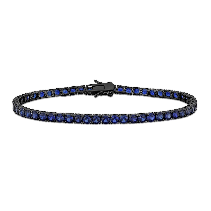Main Image 1 of Men's Blue Lab-Created Sapphire Tennis Bracelet in Sterling Silver with Black Rhodium - 9.0"
