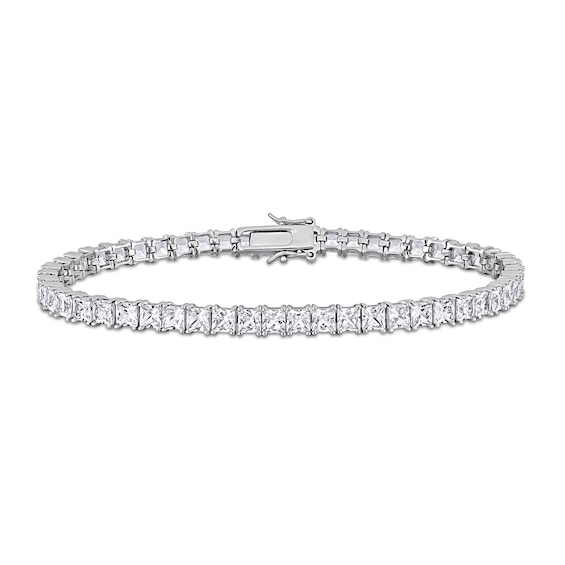 Men's Square-Cut White Lab-Created Sapphire Tennis Bracelet in Sterling Silver - 8.75"