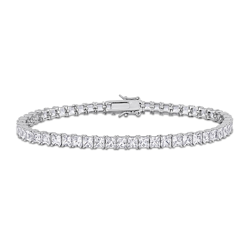 Men's Square-Cut White Lab-Created Sapphire Tennis Bracelet in Sterling Silver - 8.75"