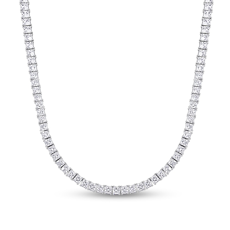 Main Image 1 of Men's Square-Cut White Lab-Created Sapphire Tennis Necklace in Sterling Silver - 20"