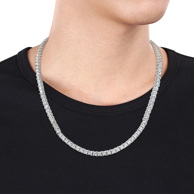 Main Image 2 of Men's Square-Cut White Lab-Created Sapphire Tennis Necklace in Sterling Silver - 20"
