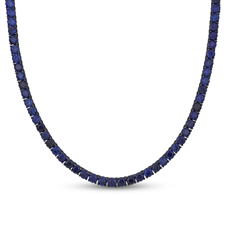 Main Image 1 of Men's Blue Lab-Created Sapphire Tennis Necklace in Sterling Silver with Black Rhodium - 20"