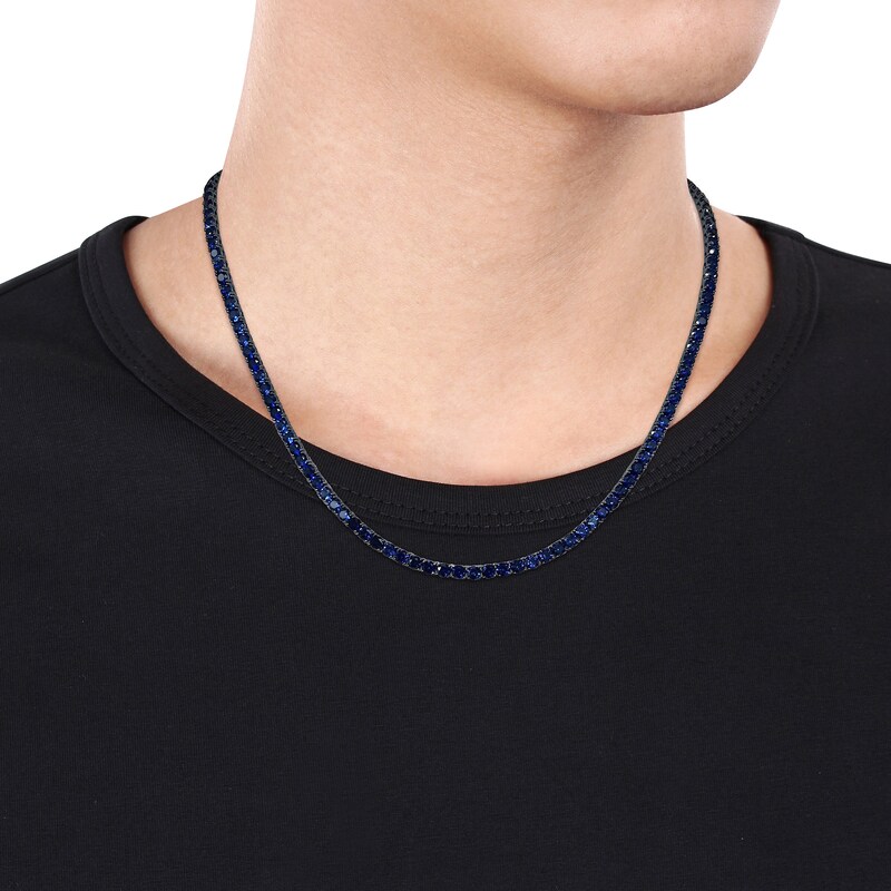 Main Image 2 of Men's Blue Lab-Created Sapphire Tennis Necklace in Sterling Silver with Black Rhodium - 20"